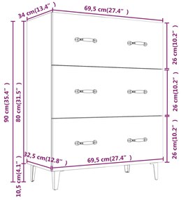 Credenza Grigio Cemento 69,5x34x90 cm in Legno Multistrato