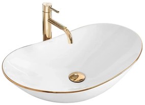 REA-U8570 - Lavabo da appoggio ROYAL 36x62 cm, in ceramica, bianco lucido con finiture oro