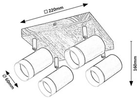 Rabalux 73124 - Plafoniera TORAS 4xGU10/5W/230V rovere