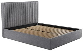 Letto matrimoniale con contenitore e testiera Letto matrimoniale con cuciture verticali 160 x 200 cm Tessuto Grigio SARAH