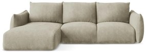Divano angolare beige allungabile (con penisola a sinistra/con chaise lounge) con rivestimento in ciniglia Leila – Makamii