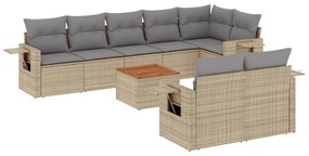 Set divano da giardino 9 pz con cuscini beige in polyrattan