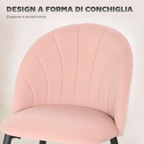 Set 2 Sedie da Pranzo Imbottite 52x55x79 cm con Schienale a Conchiglia in Velluto Rosa...