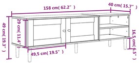 Mobile TV SENJA Aspetto Rattan Nero 158x40x49 cm Massello Pino