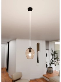 Sospensione 1 Luce Fuxi In Acciaio Nero E Vetro Ambra