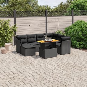 Set Divani da Giardino con Cuscini 8 pz Nero in Polyrattan