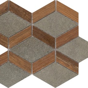 Piastrella da pavimento interno 24 x 30 cm Sp. 8.5 mm Infusion Oak Mosaico Triangle in gres porcellanato grigio e argento traffico intenso (pei 4/5) R10 0.64 mq