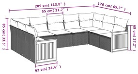 Set divano da giardino 9 pz con cuscini beige in polyrattan