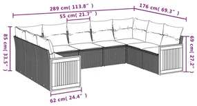 Set divano da giardino 9 pz con cuscini beige in polyrattan