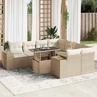 Set Divano da Giardino 9 pz con Cuscini Beige in Polyrattan 3326769