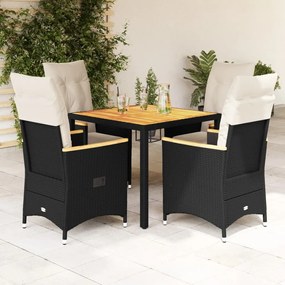 Set Da Pranzo Da Giardino 5 Pz Nero Con Cuscini İn Polyrattan /