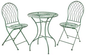 Set tavolo con 2 sedie verde in ferro Isabelle