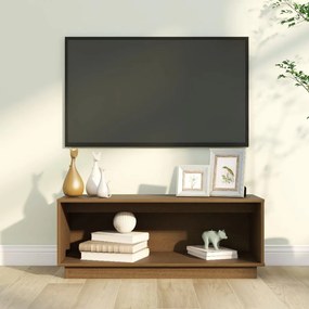Mobile Porta Tv Ambrato 90x35x35 Cm İn Legno Massello Di Pino /