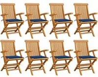 Sedie da Giardino con Cuscini Blu Reale 8pz Legno Massello Teak 3072899