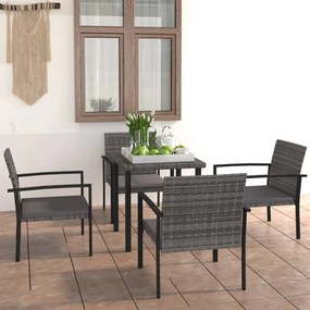 Set da pranzo da giardino 5 pz in polyrattan grigio