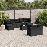 Set Divani da Giardino 10pz con Cuscini in Polyrattan Nero 3218315