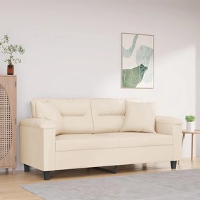 Divano A 2 Posti Con Cuscini Beige 140 Cm Tessuto Microfibra /