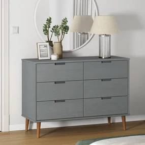 Cassettiera Molde Grigia 113x40x80 Cm İn Legno Massello Di Pino /