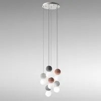 Sospensione Contemporanea Sfera Metallo Bianco Vetro E Cemento Multicolor 6 Luci