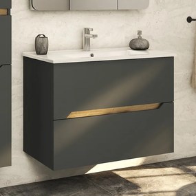 Kamalu - Composizione bagno sospesa 85 cm colore nero grafite matt | LAC-ARES-85