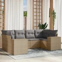 Set Divano da Giardino 6 pz con Cuscini Beige in Polyrattan 3222978