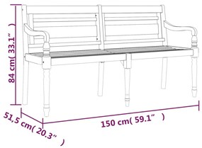 Panchina Batavia con Cuscino Crema 150 cm Legno Massello Teak