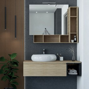 Mobile Bagno Sospeso 120 Cm Un Cassetto Con Vano a Giorno Specchio Con Pensile e Illuminazione Led Esseci Arredo Bagno "Ravello"