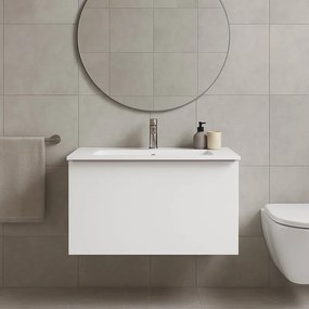 Mobile da bagno sospeso sotto lavabo Pixel plain 1 cassetto L 80 x H 40 x P 45.5 cm bianco laccato opaco, con maniglia alluminio brillante