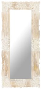 Specchio Bianco 110x50 Cm İn Legno Massello Di Mango /