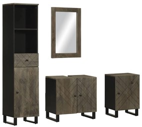 Set Mobili Da Bagno 4 Pz Nero İn Legno Massello Di Mango /