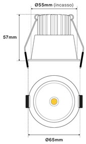 Faro da Incasso 7W Foro Ø55mm Nero IP40 CCT BRIDGELUX LED 3 Parabole Colore Bianco Variabile CCT