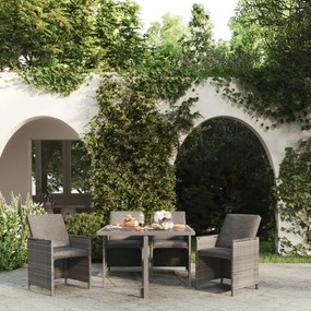 Set da pranzo per giardino 5 pz con cuscini polyrattan grigio