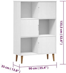 Libreria MOLDE Bianca 90x35x133,5 cm in Legno Massello di Pino