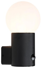 Lampada da parete per esterni nera con vetro opalino con sensore di movimento - Huma