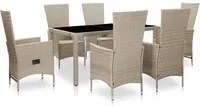 Set da Pranzo da Giardino 7 pz con Cuscini in Polyrattan Beige