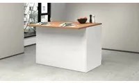 Isola da cucina Daffaticat, Tavolo ausiliario portaoggetti, Mobile da cucina a 2 ante, 100% Made in Italy, 125x90h90 cm, Bianco lucido e Rovere