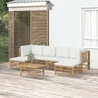 Set Salotto da Giardino 7pz con Cuscini Bianco Crema in Bamb 3155197