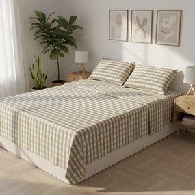 Completo letto matrimoniale quadretti beige