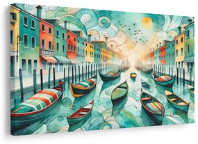 Quadro su tela – Gondole colorate nelle strade di Venezia