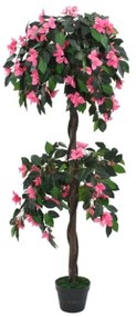 Pianta Artificiale di Rododendro con Vaso 155 cm Verde e Rosa