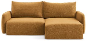 Divano angolare arancione allungabile/con contenitore (con penisola a destra) Kalena – Makamii