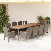 Set Pranzo da Giardino 11pz con Cuscini Polyrattan Acacia 3278690