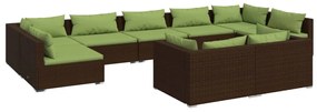 Set Divani da Giardino 9 pz con Cuscini in Polyrattan Marrone