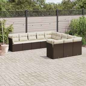 Set Divani da Giardino 11 pz con Cuscini Polyrattan Marrone