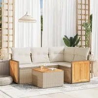 Set Divano da Giardino 5 pz con Cuscini Beige in Polyrattan 3227619