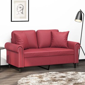 Divano A 2 Posti Con Cuscini Rosso Vino 120 Cm İn Similpelle /