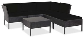 Set divani da giardino 6 pz con cuscini in polyrattan nero