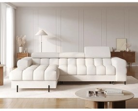 Divano angolare color crema allungabile/con contenitore (con penisola a sinistra/con chaise lounge) con rivestimento in bouclé Felro – ELTAP