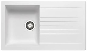 Lavello 1 vasca con gocciolatoio laterale destro o sinistro DELINIA Scirocco resina L 50 x L 86 cm bianco