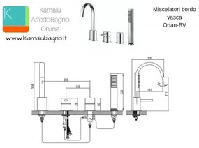 Kamalu - miscelatori bordo vasca con doccetta estraibile modello orian-bv